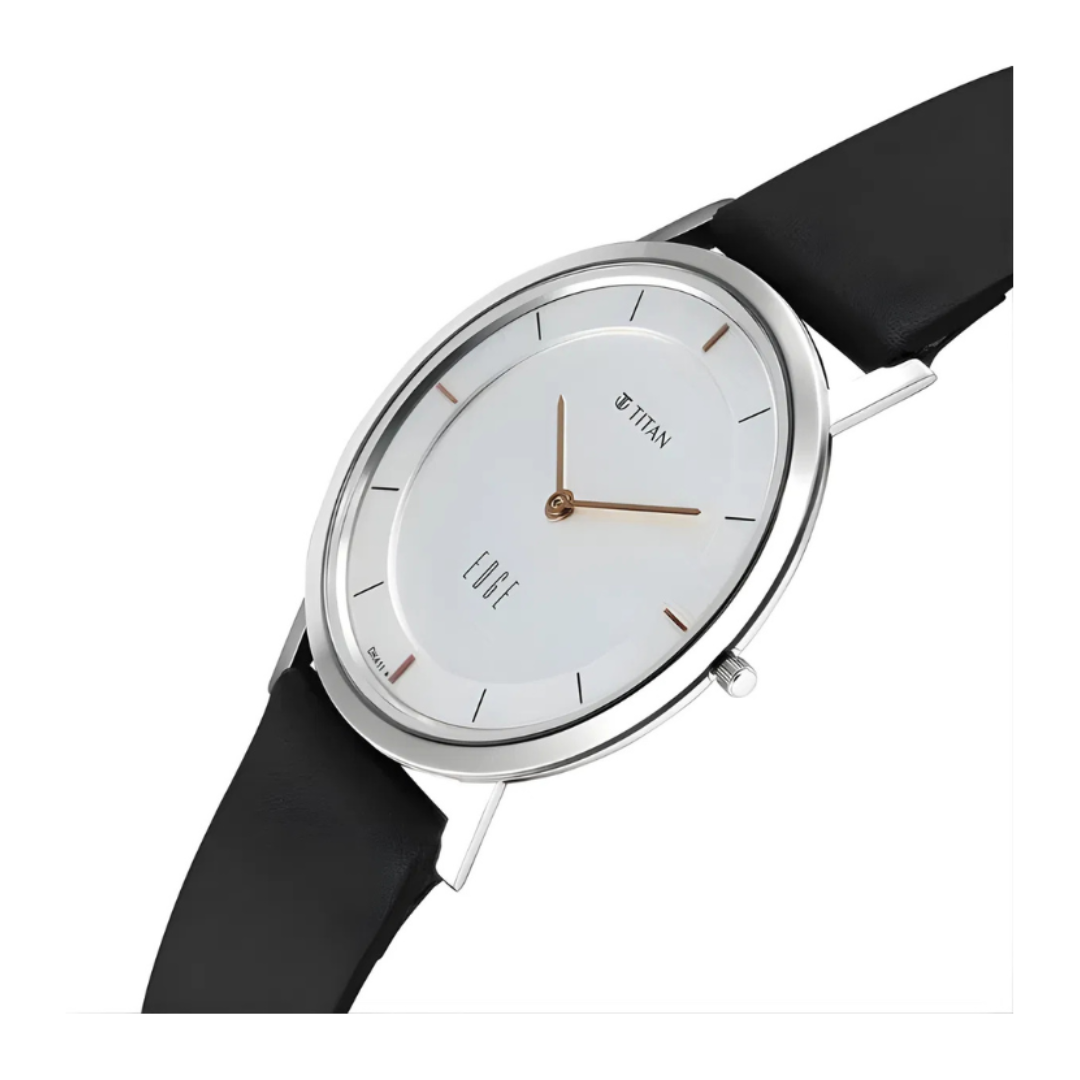 Titan 1595SL06 | Titan Edge Quartz Analog White Dial Blue Leather Strap Watch For Men