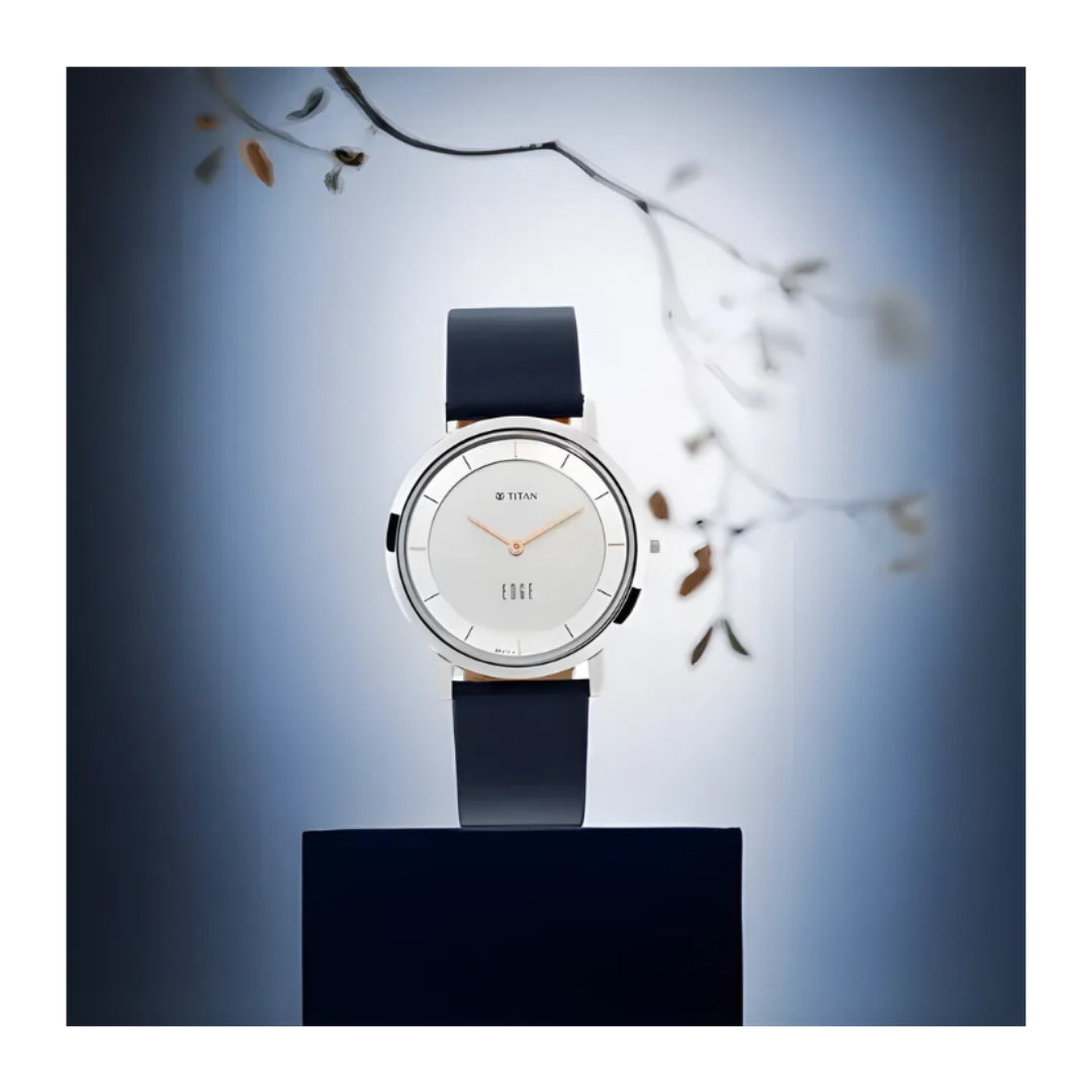 Titan 1595SL06 | Titan Edge Quartz Analog White Dial Blue Leather Strap Watch For Men