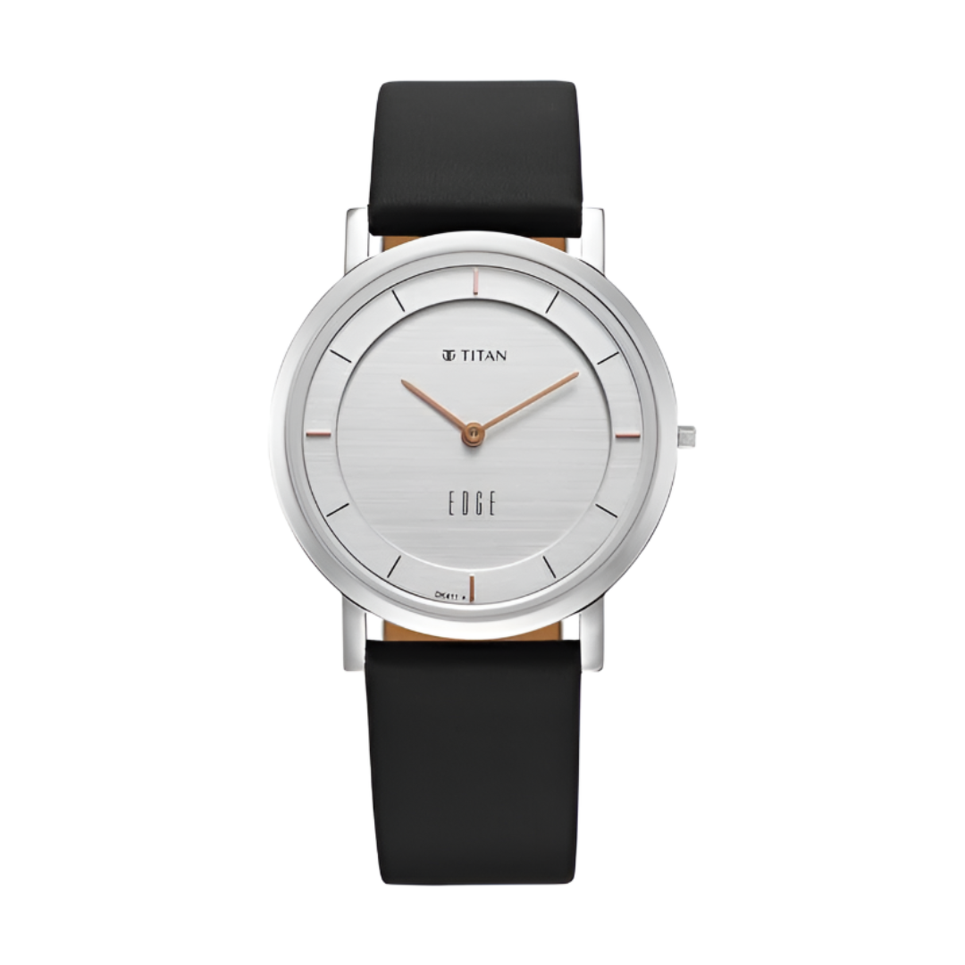 Titan 1595SL06 | Titan Edge Quartz Analog White Dial Blue Leather Strap Watch For Men
