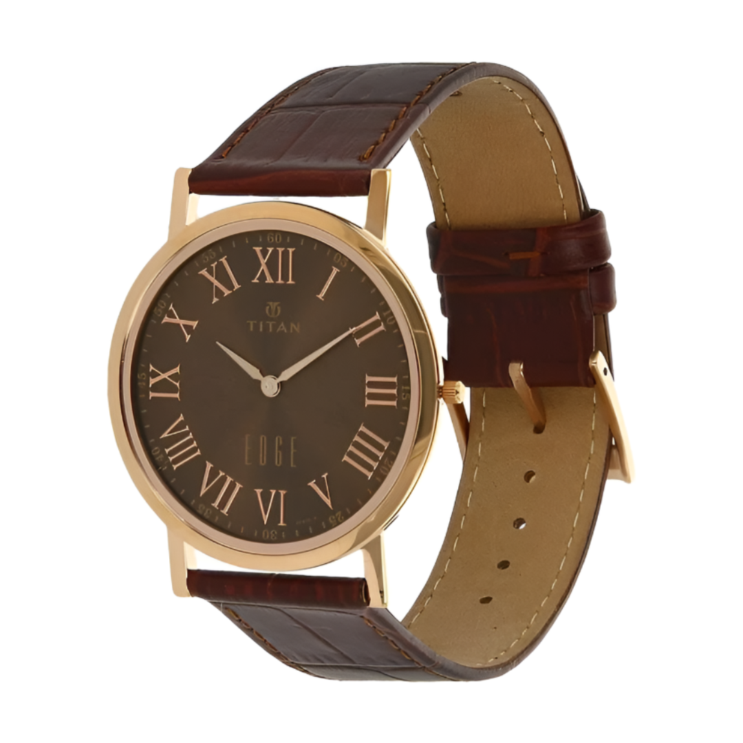 Titan 1595WL03 | Titan Edge Quartz Analog Brown Dial Brown Leather Strap Watch For Men