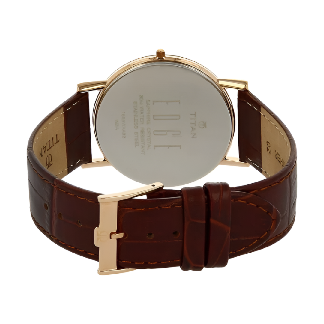 Titan 1595WL03 | Titan Edge Quartz Analog Brown Dial Brown Leather Strap Watch For Men