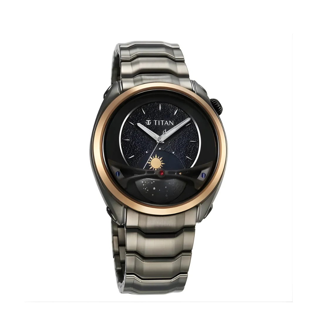 Titan 10010KM01 | Titan Stellar Quartz Multifunction Black Dial Stainless Steel Strap Watch for Men