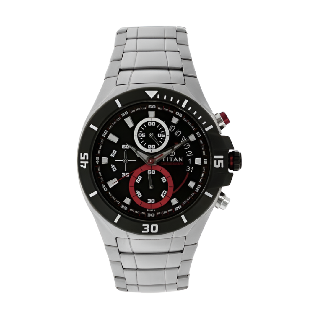 Titan 1631KM01 | Titan Quartz Chronograph Black Dial Stainless Steel Strap Watch for Men