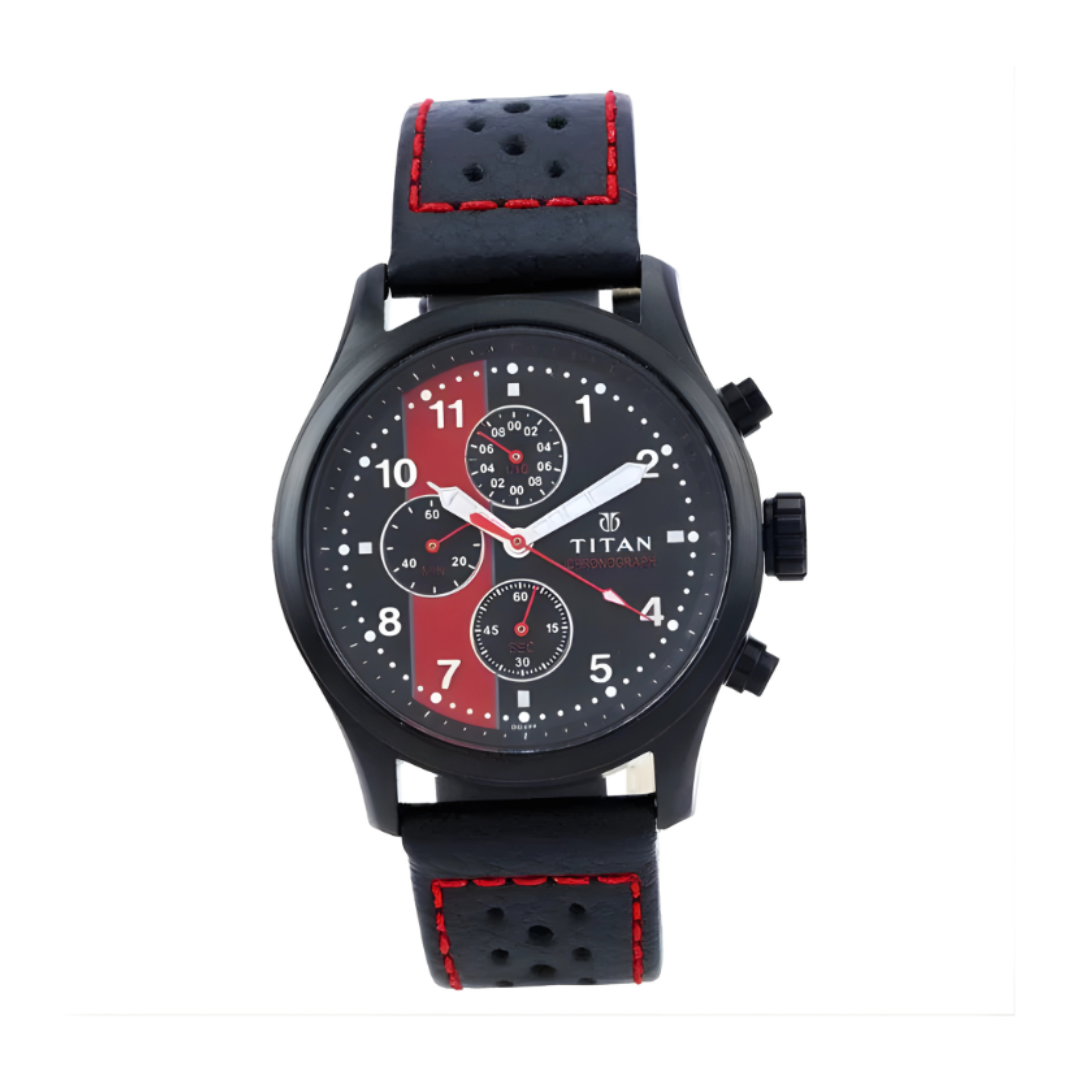 Titan 1634NL02 | Titan Quartz Chronograph Black Dial Leather Strap Watch for Men