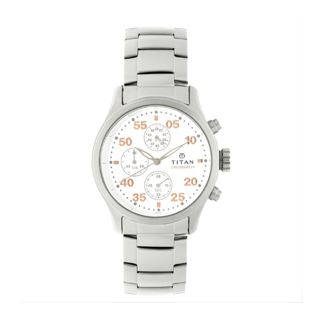 Titan 1634SM01 | Titan Quartz Chronograph Silver Dial Stainless Steel Strap Watch for Men