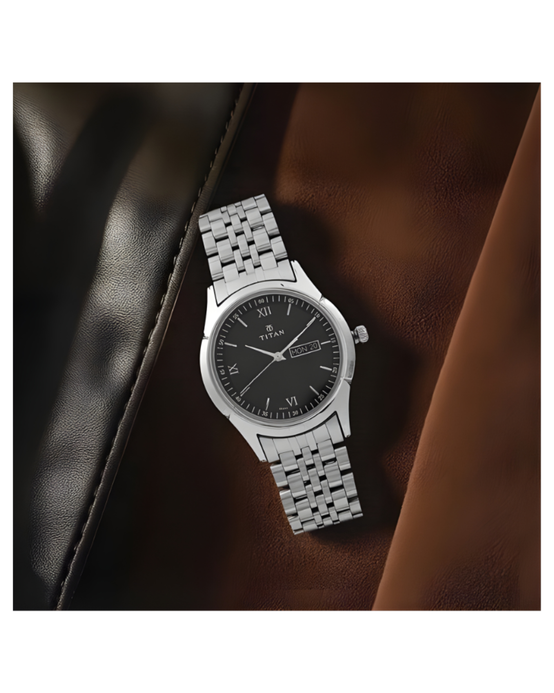 Titan 1636SM01 | Titan Karishma Black Dial Analog with Day and Date Stainless Steel Strap watch for Men