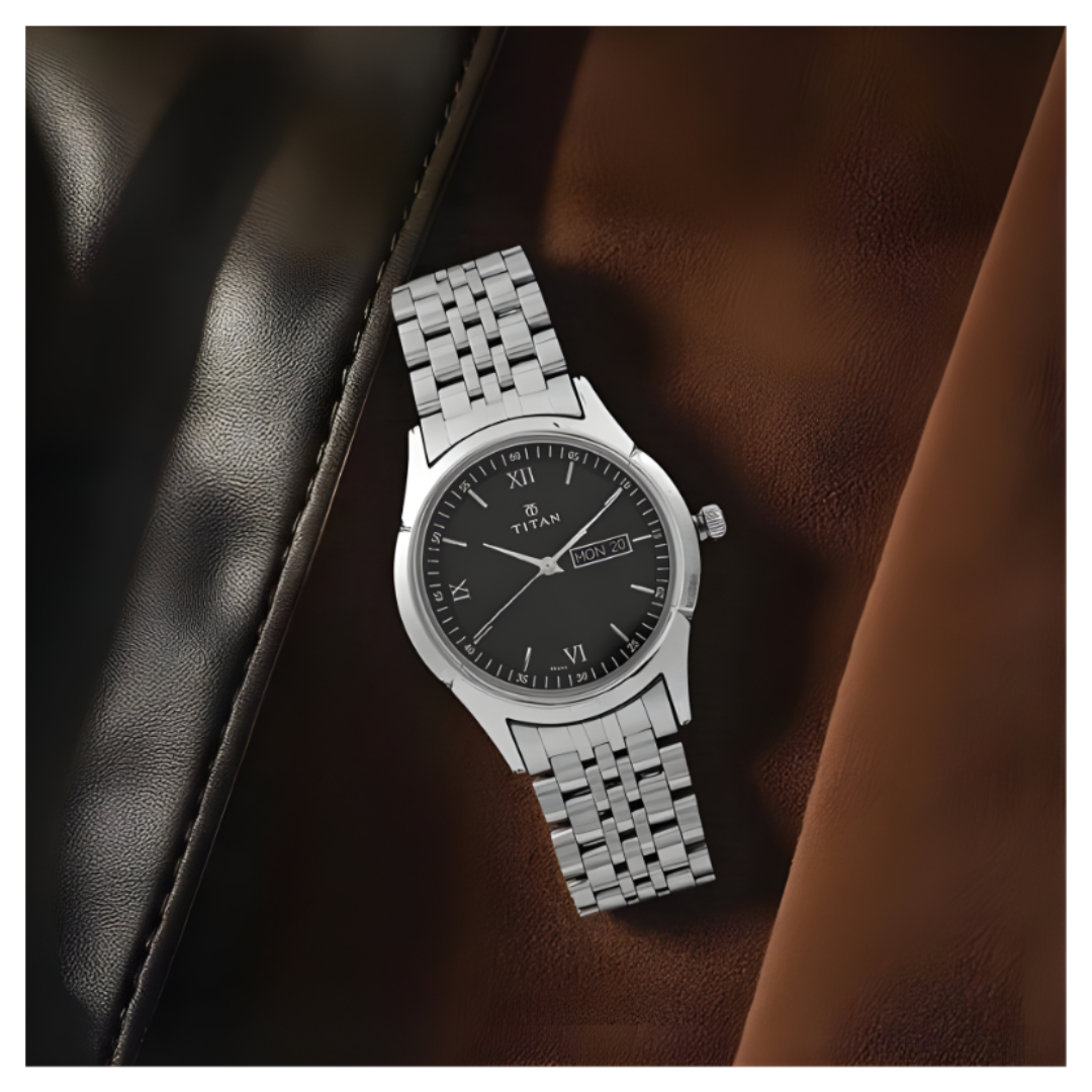 Titan 1638SM01 | Titan Quartz Analog with Day and Date Silver Dial Silver Stainless Steel Strap Watch For Men
