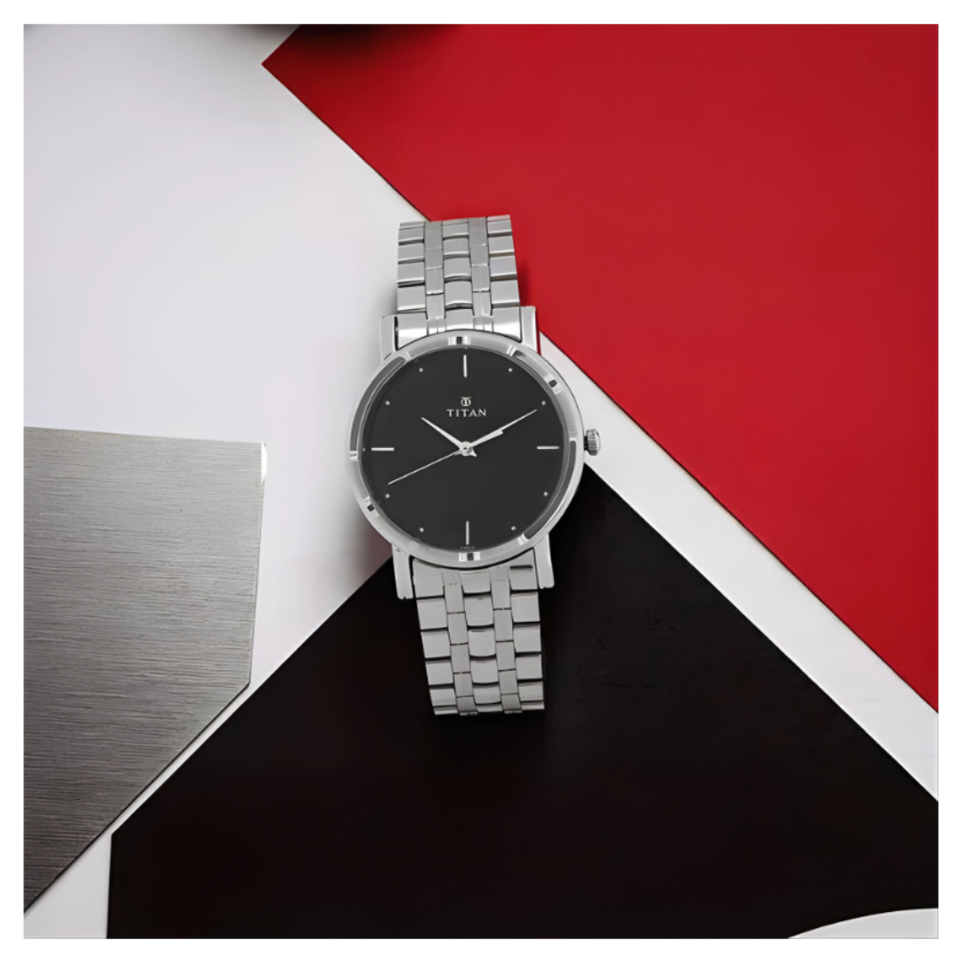 Titan 1639SM02 | Titan Men's Elegance Watch: Black Dial with Sleek Link Strap - 38 mm Case Size - Medium Dial