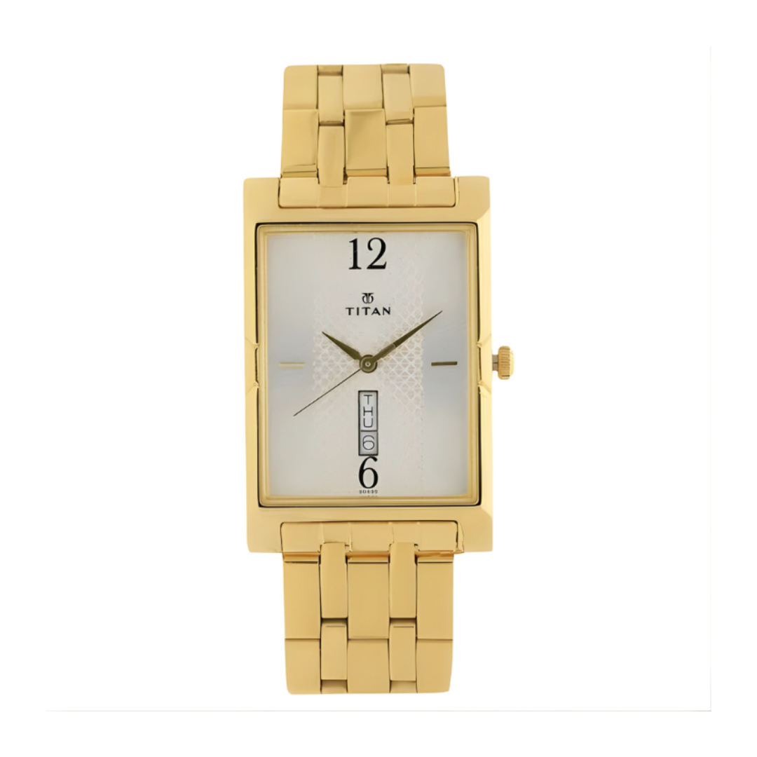 Titan 1641YM01 | Titan Quartz Analog with Day and Date Silver Dial Stainless Steel Strap Watch for Men