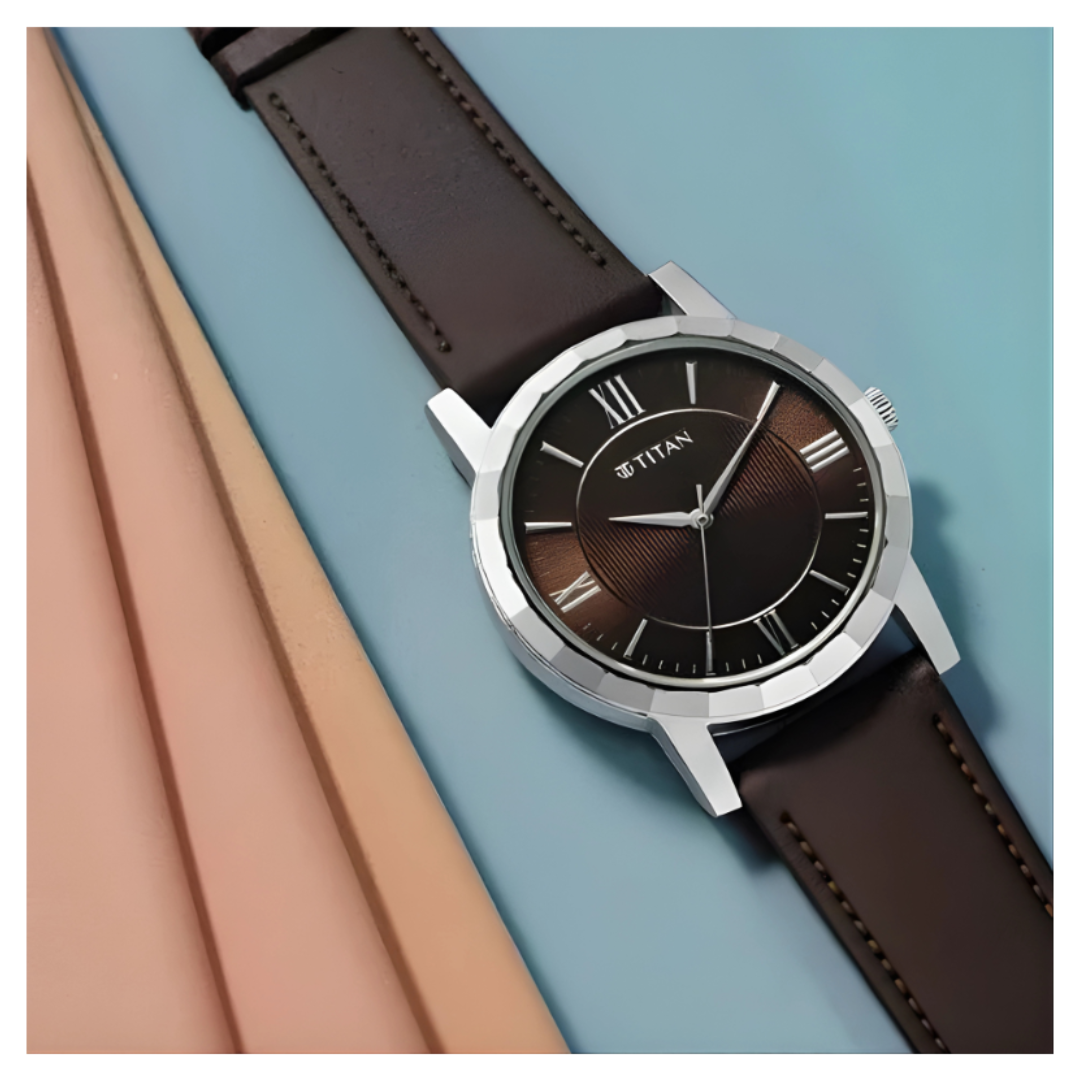 Titan 1644SL01 | Titan Karishma Zing Quartz Analog Brown Dial Leather Strap Watch for Men