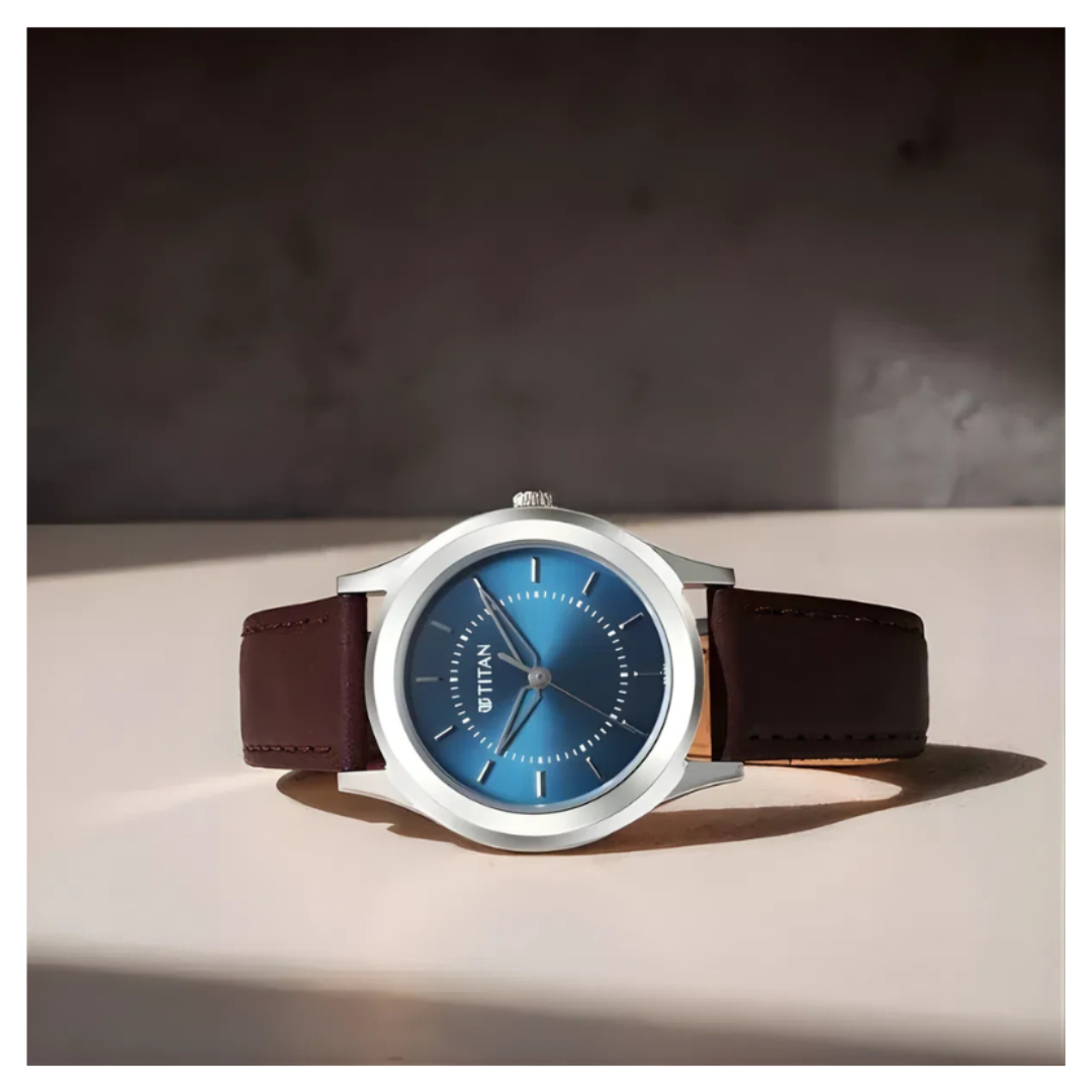 Titan 1648SL01 | Titan Karishma Zing Quartz Analog Blue Dial Leather Strap Watch for Men