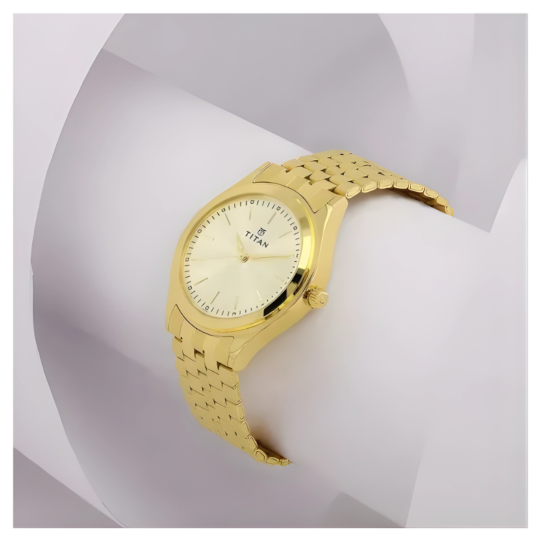 Titan 1648YM02 | Titan Quartz Analog Champagne Dial Stainless Steel Strap Watch for Men