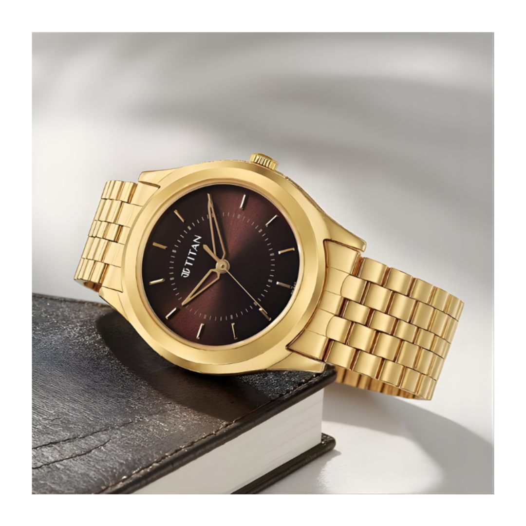Titan 1648YM06 | Titan Karishma Zing Quartz Analog Brown Dial Stainless Steel Strap Watch for Men
