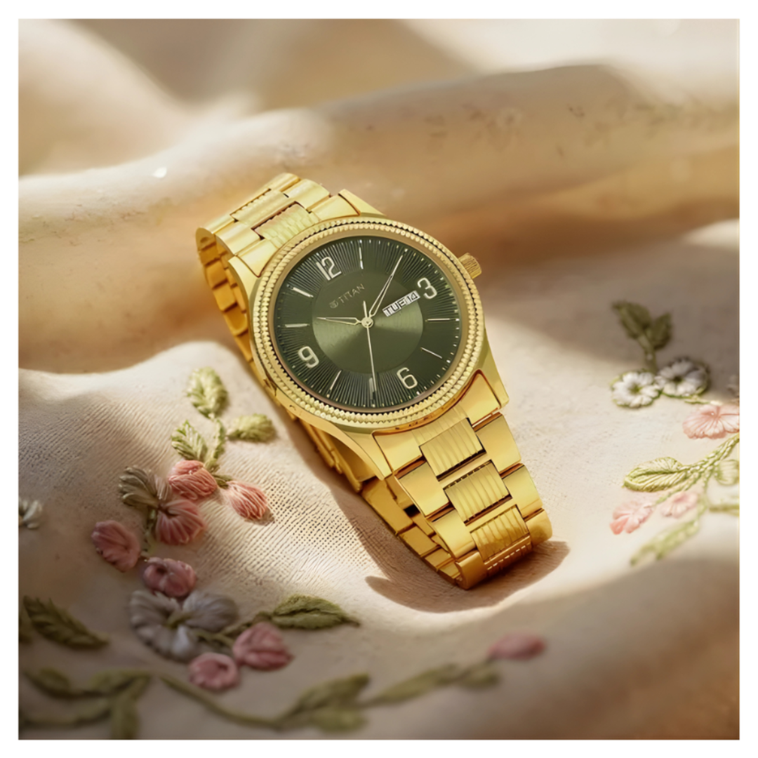 Titan 1650YM08 | Titan Karishma Green Dial Analog Stainless Steel Strap watch for Men