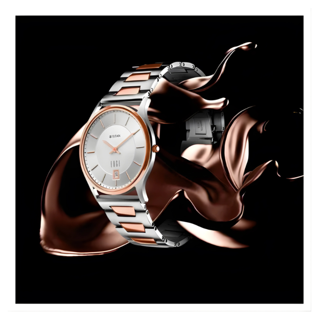 Titan 1683KM01 | Titan Edge Metal Quartz Analog Silver Dial Two Toned Stainless Steel Strap Watch For Men
