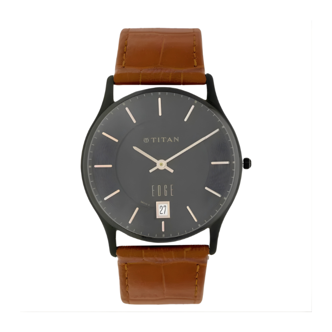 Titan 1683NL01 |Titan Edge Grey Dial Analog with Date Leather Strap watch for Men