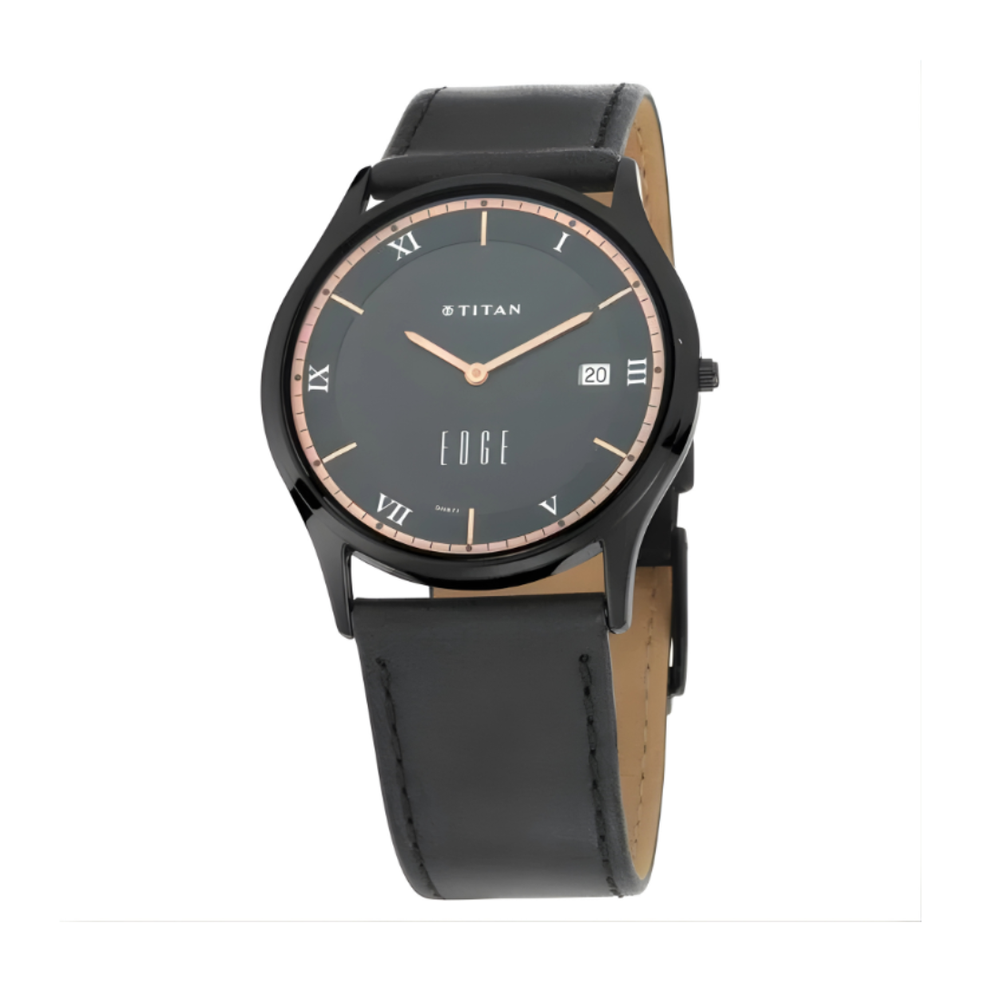 Titan 1683NL02 | Titan Edge Black Dial Analog with Date Leather Strap watch for Men
