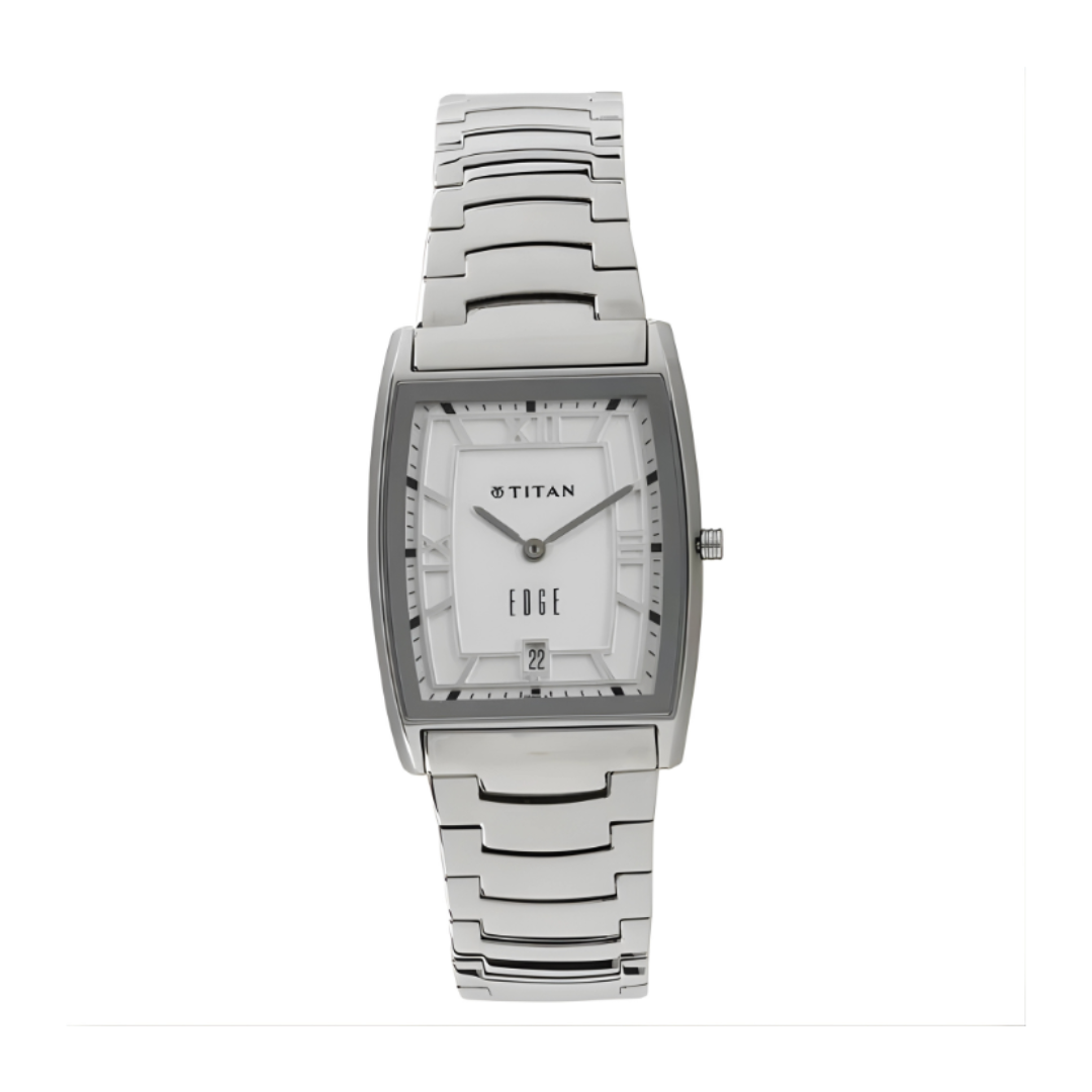 Titan 1684SM01 | Titan Edge White Dial Analog with Date Stainless Steel Strap watch for Men