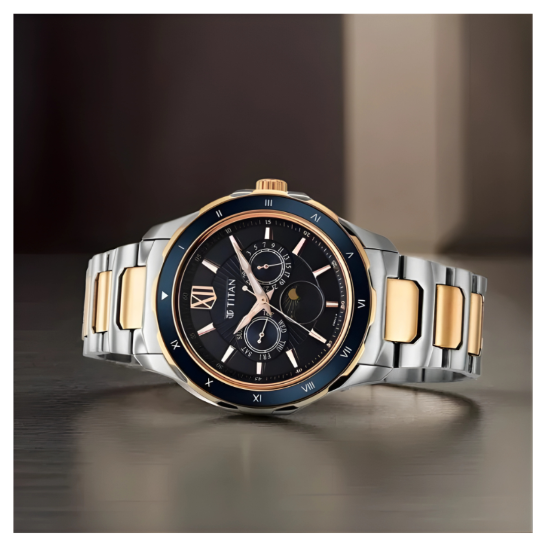 Titan 1688KM06 | Titan Regalia Premium Blue Dial Quartz Multifunction Stainless Steel Strap watch for Men