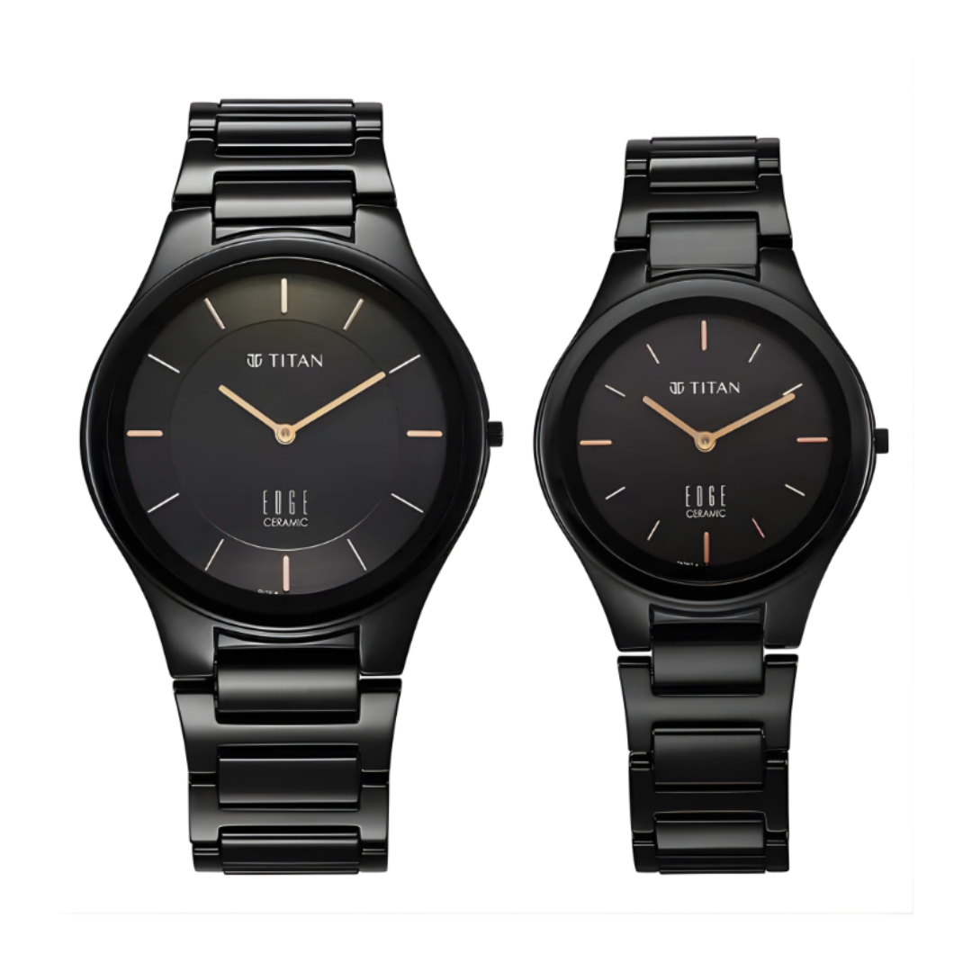 Titan 16962653NC01 | Titan Edge Pair Black Dial Analog Ceramic Strap watch for Couple