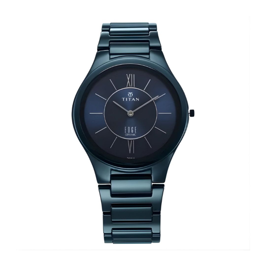 Titan 1696QC03 | Titan Edge Ceramic Quartz in Glossy Electric Blue Dial Watch for Men