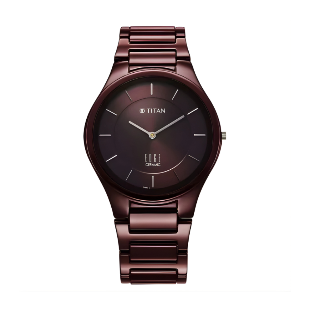 Titan 1696QC19 | Titan Edge Wine Ceramic Quartz Analog Maroon Dial Red Ceramic Strap Watch For Men