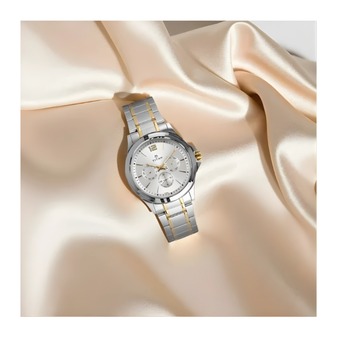 Titan 1698BM01 | Titan Workwear Silver Dial Quartz Multifunction Stainless Steel Strap watch for Men