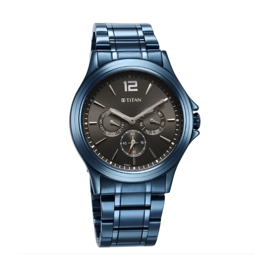 Titan 1698QM01 | Titan Neo Splash Anthracite Dial Quartz Multifunction Stainless Steel Strap Watch for Men