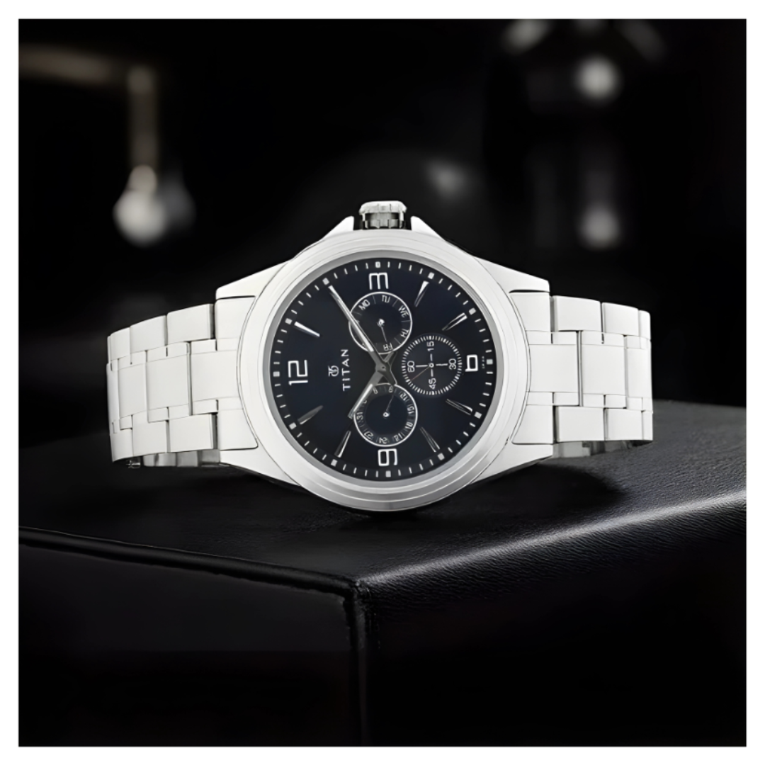 Titan 1698SM02 | Titan Blue Dial Quartz Multifunction Stainless Steel Strap watch for Men