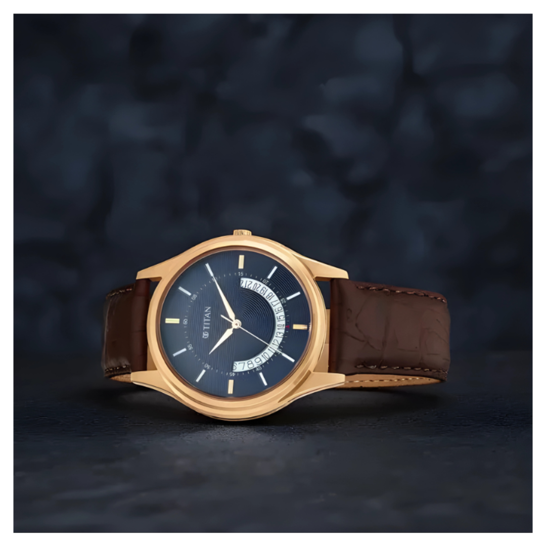 Titan 1713YL01 | Titan Lagan Black Dial Analog Leather Strap Watch for Men