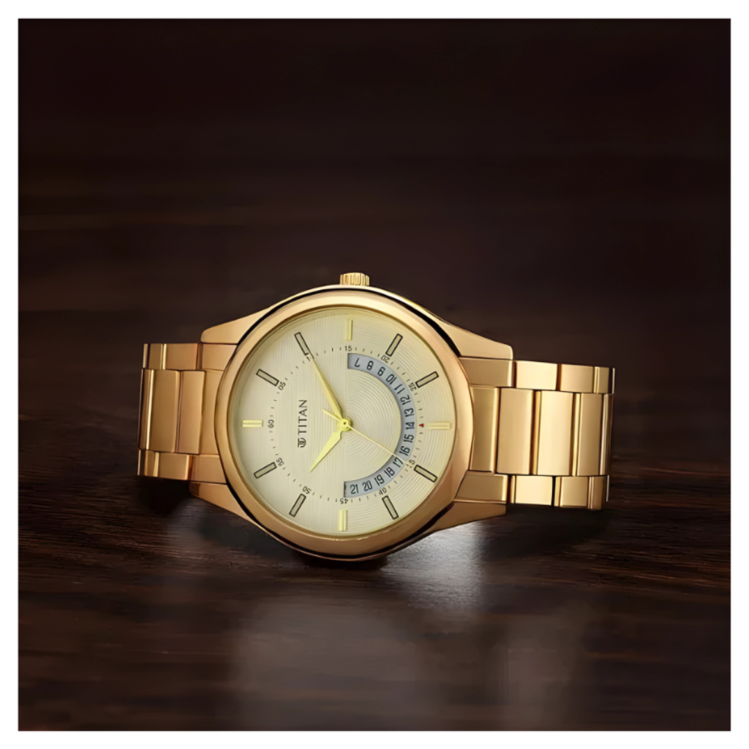 Titan 1713YM06 | Titan Lagan Yellow Dial Analog Metal Strap Watch for Men