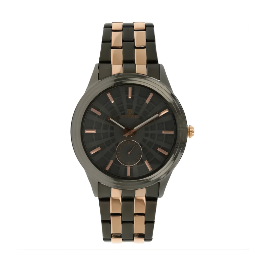 Titan 1722KM02 | Titan Quartz Multifunction Black Dial Stainless Steel Strap Watch for Men