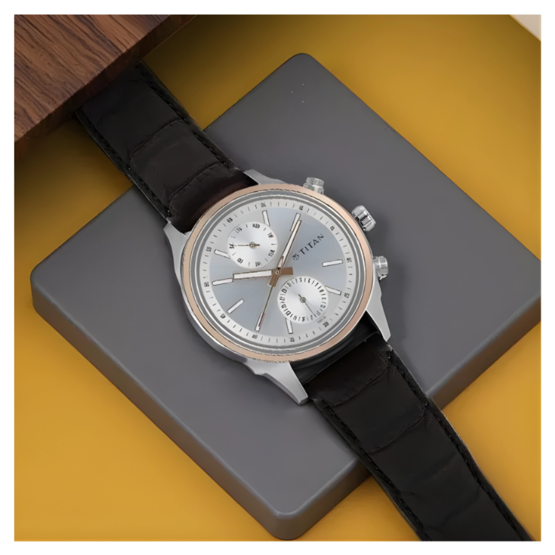 Titan 1733KL02 | Titan Quartz Multifunction Silver Dial Leather Strap Watch for Men