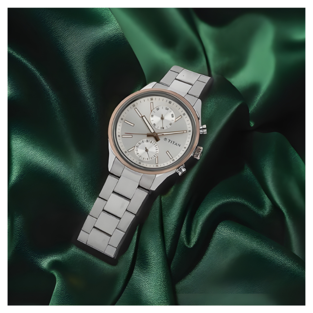 Titan 1733KM02 | Titan Workwear Quartz Multifunction Silver Dial Stainless Steel Strap Watch for Men