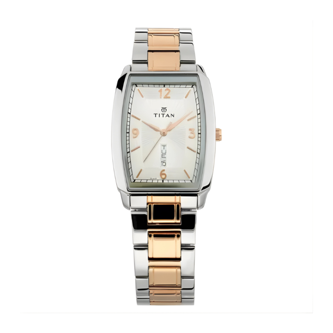 Titan 1737KM01 | Titan Quartz Analog with Day and Date Silver Dial Stainless Steel Strap Watch for Men