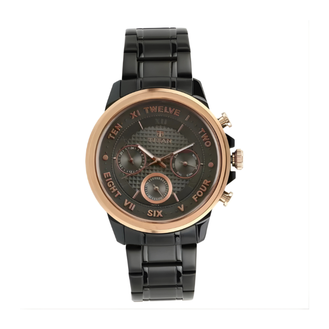 Titan 1747KM02 | Titan Quartz Multifunction Anthracite Dial Stainless Steel Strap Watch for Men
