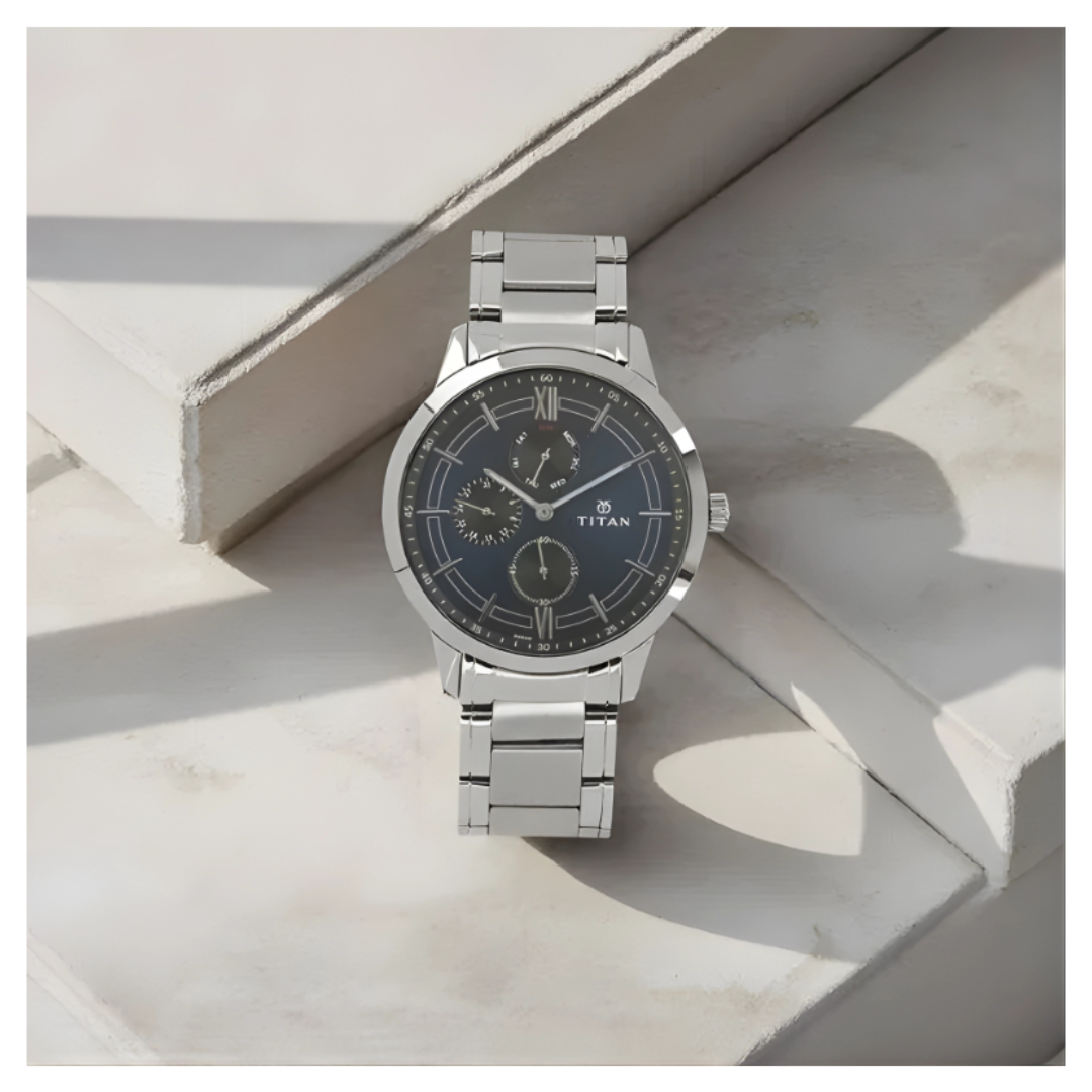 Titan 1769SM01 | Titan Workwear Blue Dial Quartz Multifunction Stainless Steel Strap watch for Men