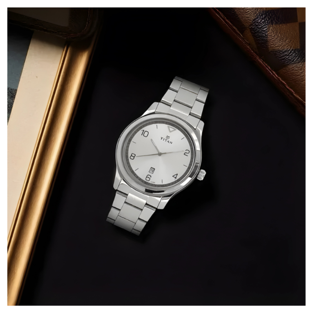 Titan 1770SM01 | Titan Workwear White Dial Analog with Date Stainless Steel Strap watch for Men
