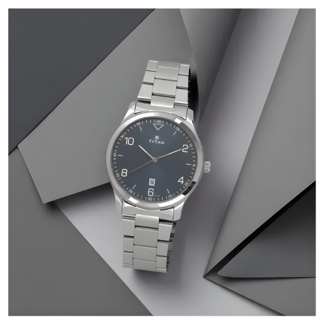 Titan 1770SM03 | Titan Workwear Blue Dial Analog with Date Stainless Steel Strap watch for Men