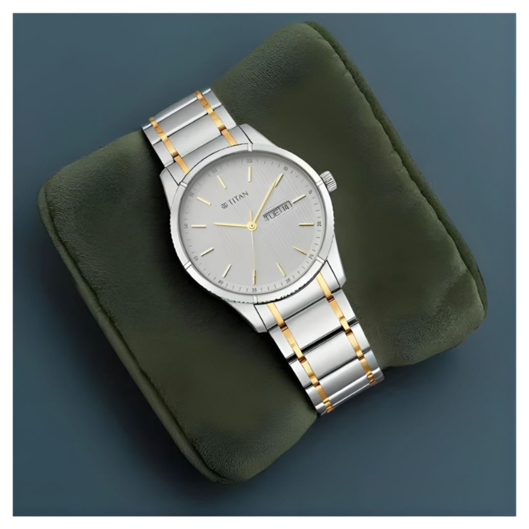 Titan 1775BM02 | Titan Lagan White Dial Analog with Day and Date Metal Strap Watch for Men