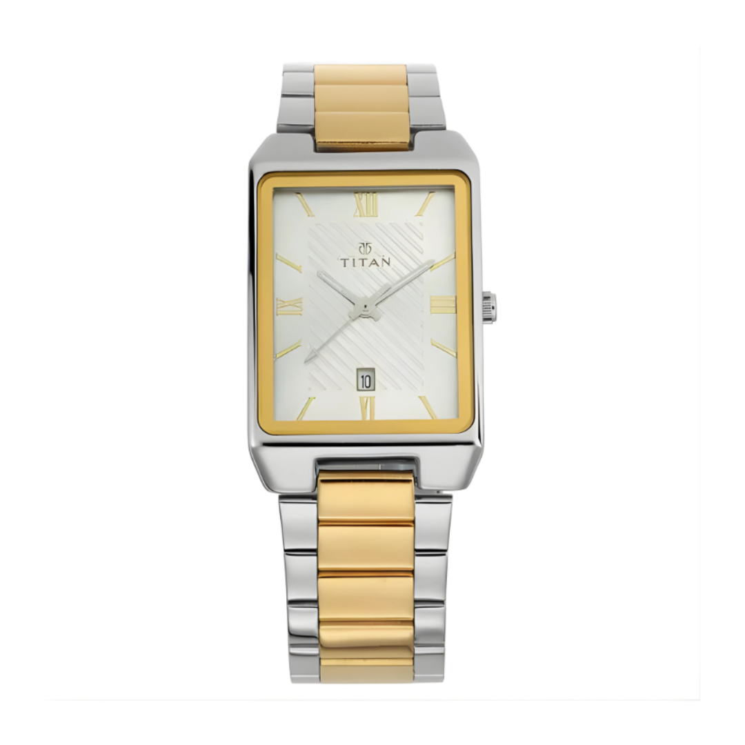 Titan 1777BM02 | Titan Quartz Analog with Date Silver Dial Stainless Steel Strap Watch for Men
