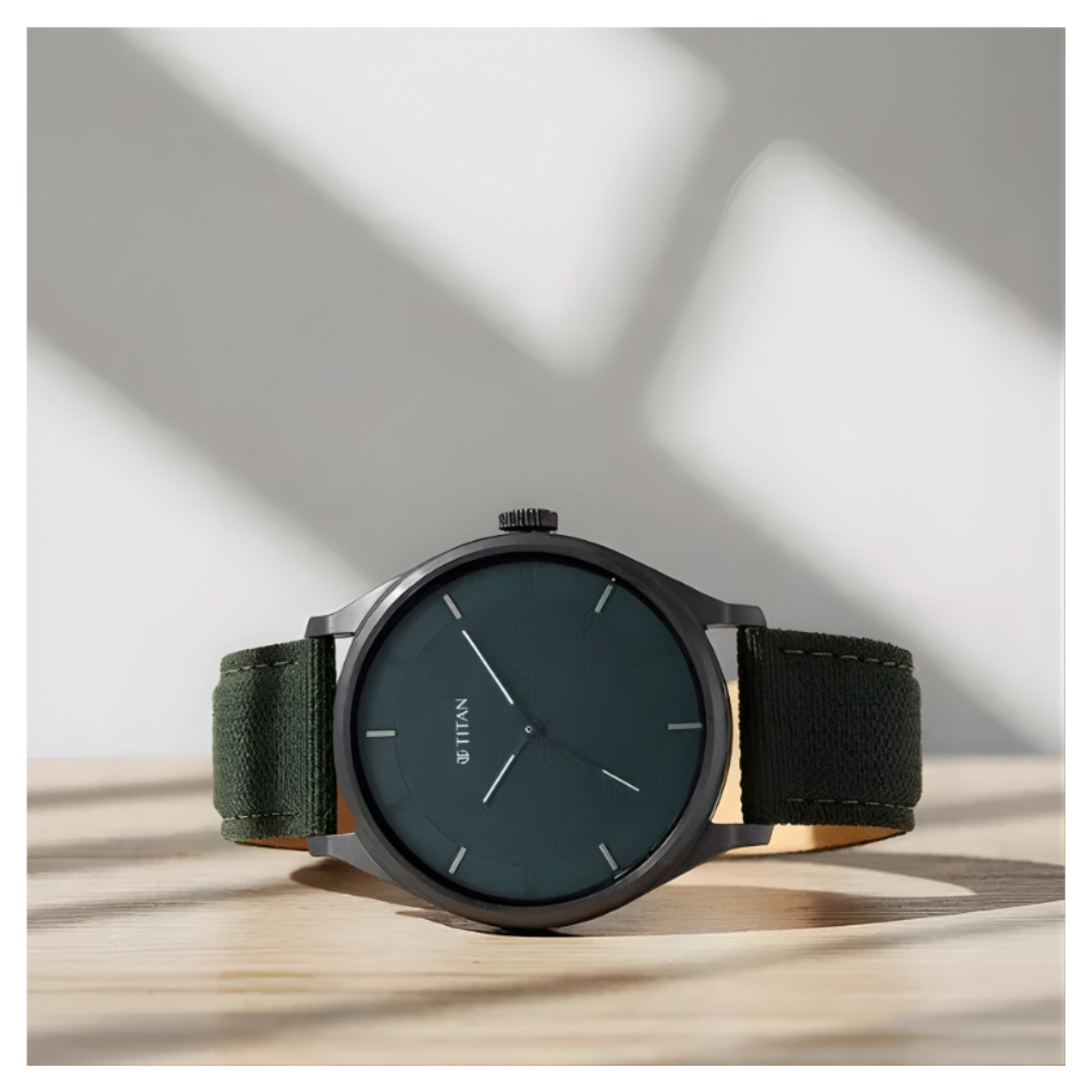 Titan 1802NL02 | Titan Workwear Green Dial Analog Leather Strap Watch for Men