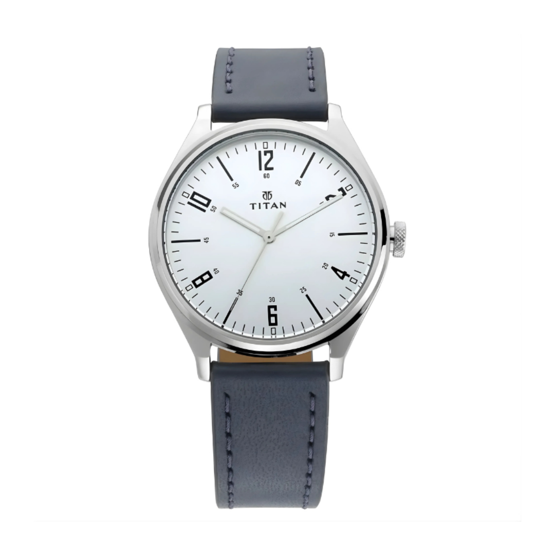 Titan 1802SL02 | Titan Quartz Analog Silver Dial Leather Strap Watch for Men
