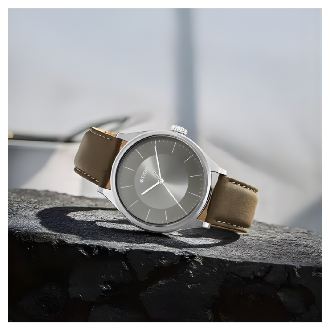 Titan 1802SL08 | Titan Men's Urban Edge Lustrous Olive Dial Leather Watch