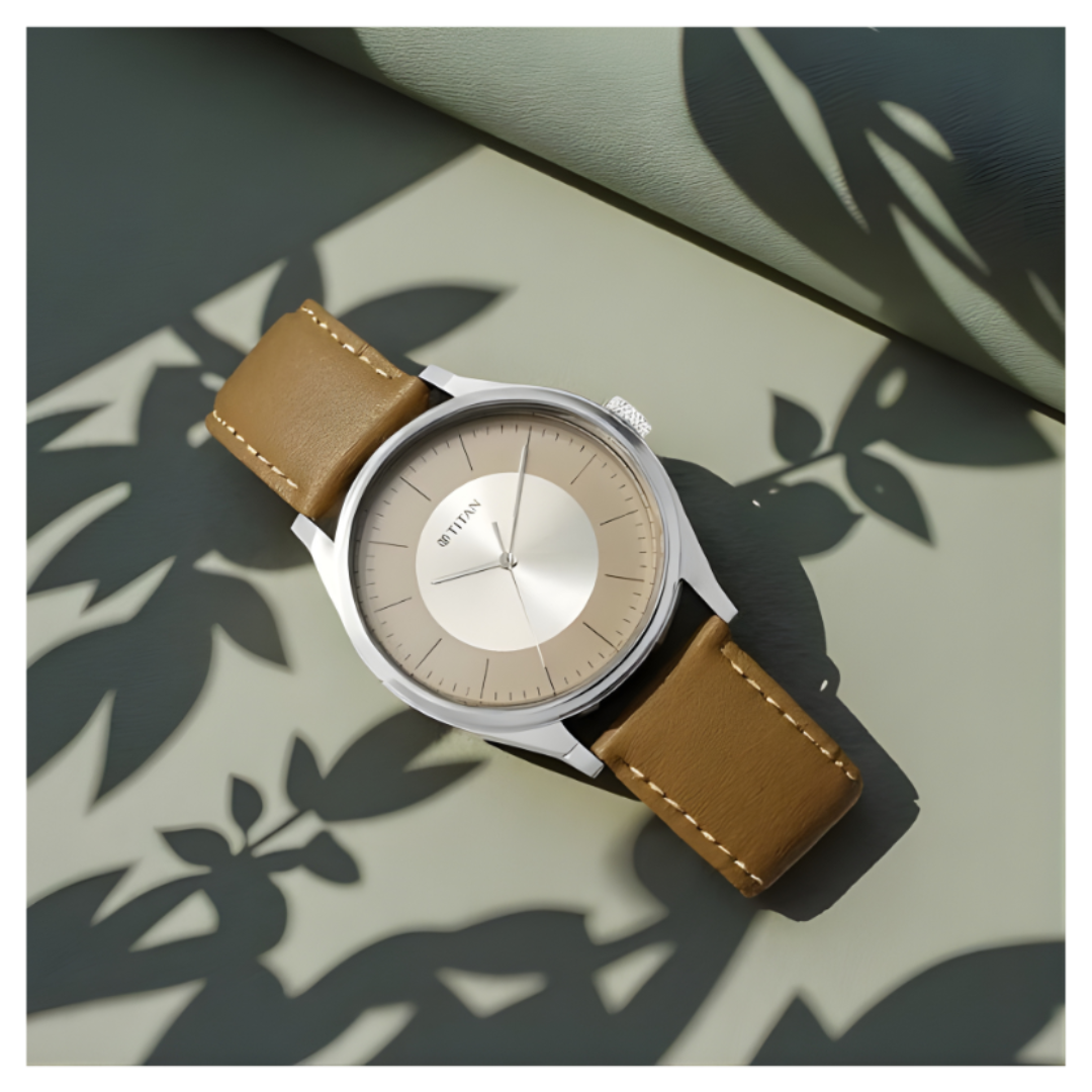 Titan 1802SL09 | Titan Men's Urban Edge Lustrous Gold Dial Leather Watch