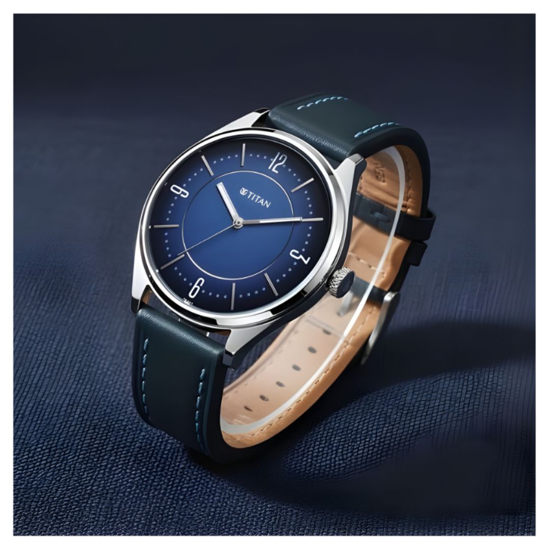 Titan 1802SL21 | Titan Neo Basics Analog with Blue Dial Blue Leather Strap Watch for Men