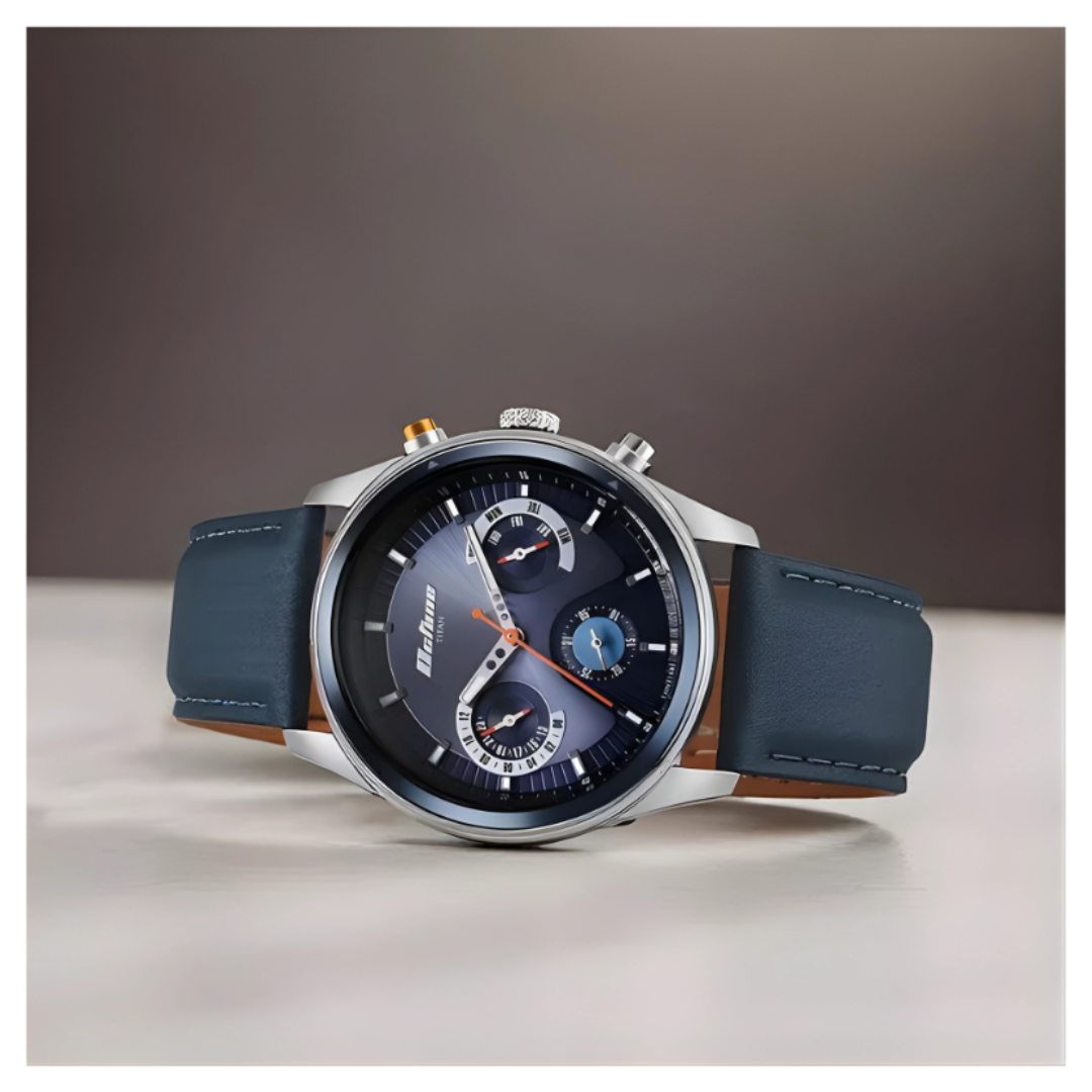 Titan 1805KL01 | Titan Octane Quartz Multifunction Blue Dial With Blue Leather Strap Watch For Men