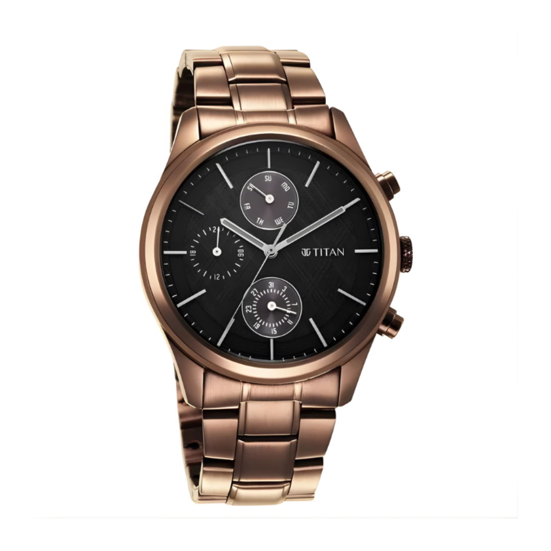 Titan 1805QM04 | Titan Neo Splash Quartz Multifunction Black Dial Stainless Steel Strap Watch for Men - 42 mm Case Size - Medium Dial