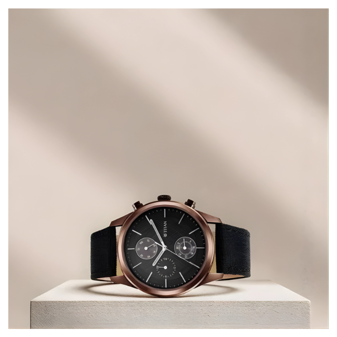 Titan 1805QP01 | Titan Men's Infinity Chrono watch: Precise Blue Dial, Rose Gold Highlights, Durable Leather Strap