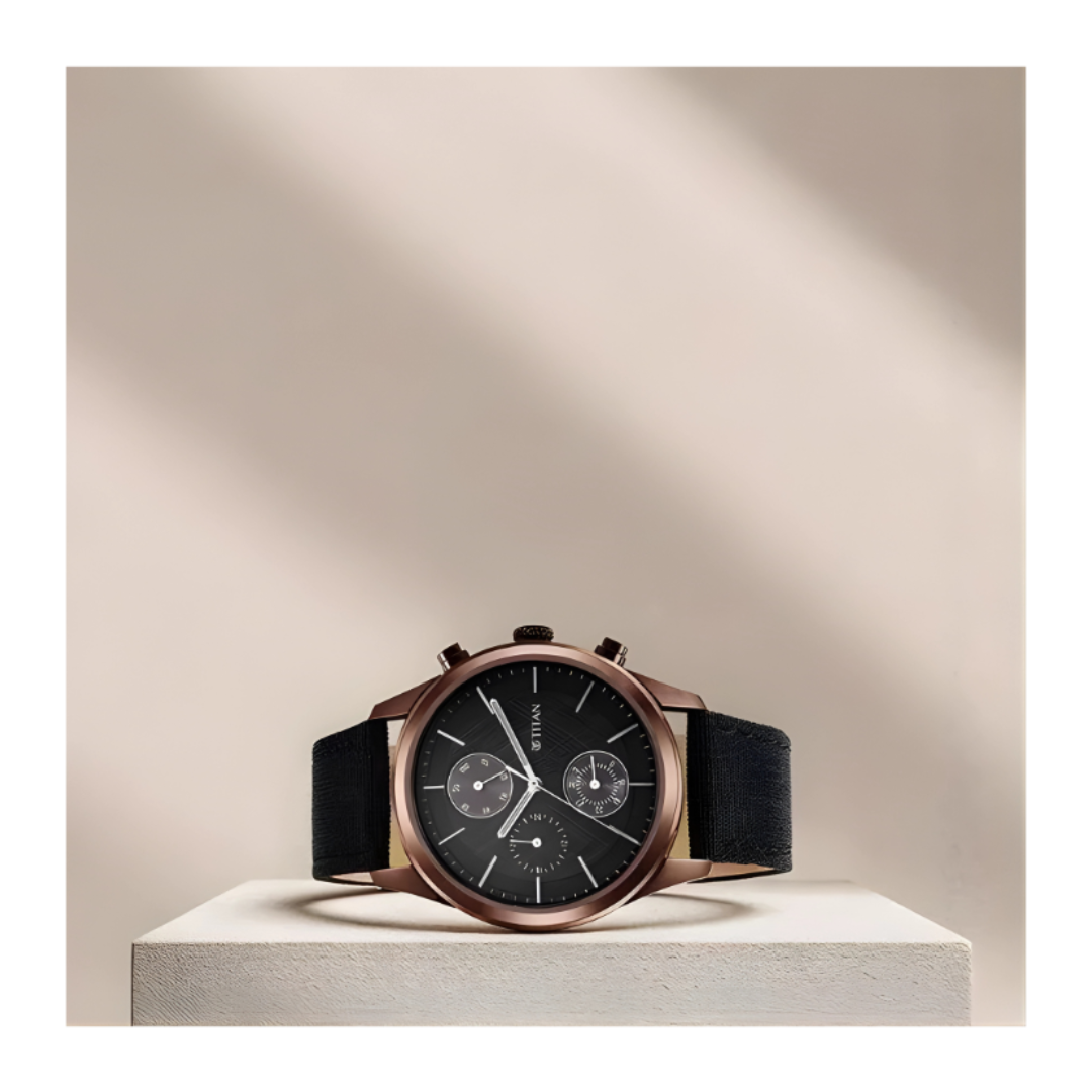 Titan 1805WL01 | Titan Workwear Grey Dial Quartz Multifunction Leather Strap watch for Men